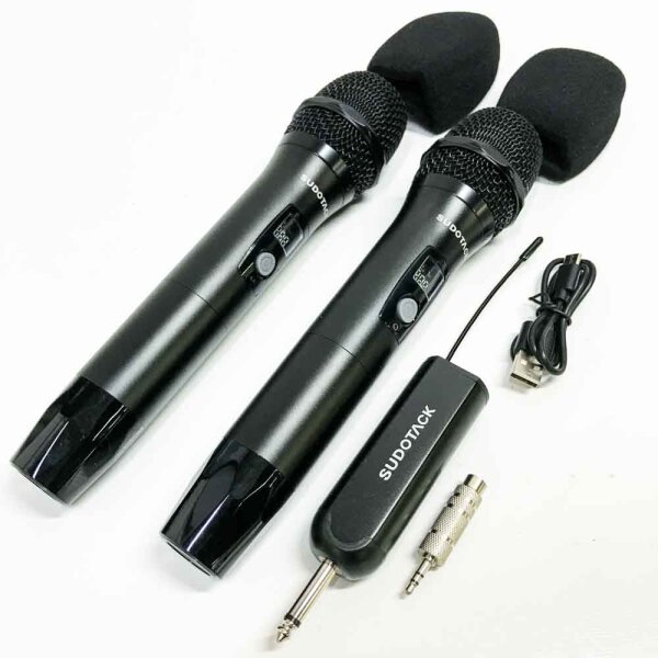 SUDOTACK Mikrofon Kabellos, UHF Dual Metall Funkmikrofon Wireless Microphone mit wiederaufladbarem Empfänger, drahtloses Mikrofon für Hochzeit, Karaoke, Party, Vortrag, Gesang (60 m Reichweite), SCHWARZ