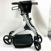 VOCIC rollator foldable and lightweight with seat aluminum rollator easily foldable rollators lightweight and foldable special, puncture-proof ultra-quiet tires, removable bag, for seniors silver