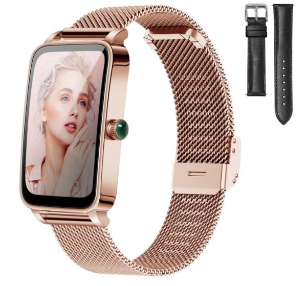 JRLinco Smart Watch für iPhone Android Handy, Modell IP68, Smartwatch Damen Herren, Wasserdicht, Blutsauerstoff- und Herzfrequenzmessung, Schlafüberwachung, 1.45 Rechteckig, Fitness Tracker mit 12 Sportmodi, GOLD