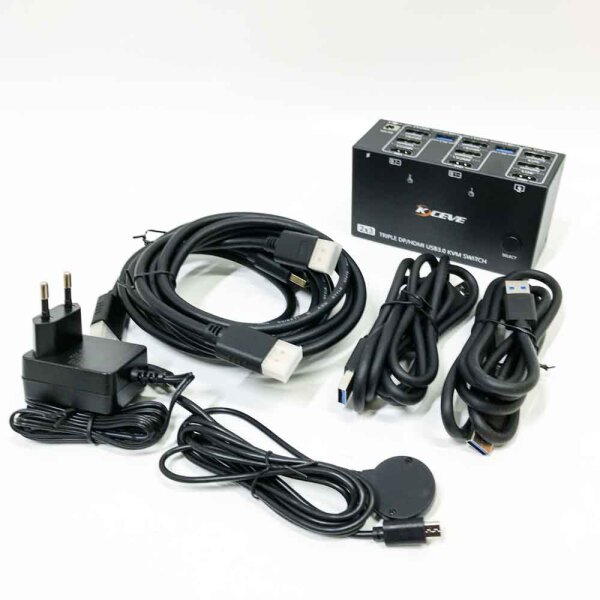 KC-KVM203DH 8K 30Hz USB3.0 DP+DP+HDMI Dreifachmonitor-KVM-Switch