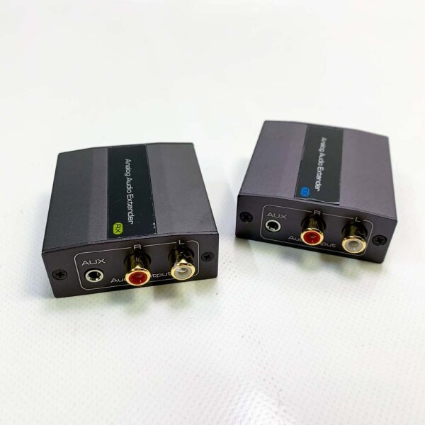 Analoger Audio-Extender, analoger Audio-Verstärker, RCA 3,5 mm Stereo über Ethernet, einzelnes Cat5e/6/7-Kabel bis zu 1475 Fuß (450 m), Konverter-Adapter, unterstützt Stereo PCM POC (Power on Cat)