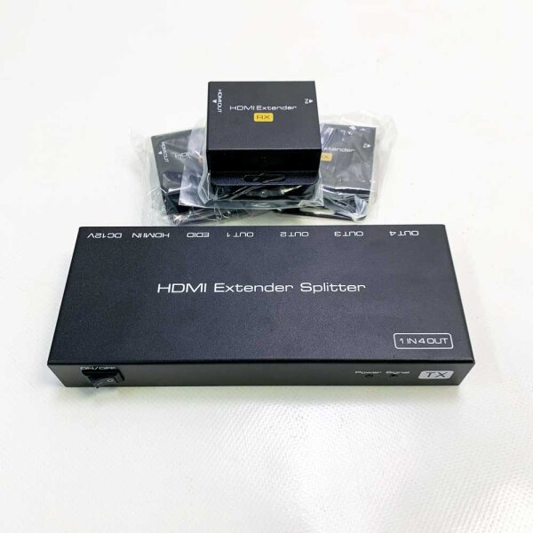 VEDINDUST HDMI-Splitter-Extender 1 in 4 Out 50 m (165 Fuß), über Cat5e/6/7 Ethernet HDMI-Sender/Empfänger, unterstützt EDID-Voreinstellungen 1080p POC (benötigt nur TX-Strom für die Arbeit)