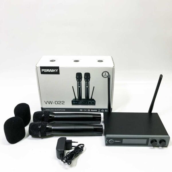 VeGue UHF Wireless Microphone, Professional Dual Channel Handheld Wireless Mettall Dynamic Microphone System, for Karaoke, Party, Church, DJ, Wedding, Classes, Meetings, Outdoor Events, 60m(VW-022)