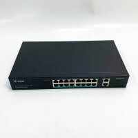 VIMIN VM-FS1620P 18 Port Fast Ethernet PoE+ Switch mit 2 Gigabit Uplink-Ports, 16 Port 10/100Mbps PoE Netzwerk-Switch Unmanaged unterstützt IEEE802.3af/at, Reichweitenverlängerung auf 250m, VLAN, 250W PoE Budget