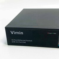 VIMIN VM-FS1620P 18 Port Fast Ethernet PoE+ Switch mit 2 Gigabit Uplink-Ports, 16 Port 10/100Mbps PoE Netzwerk-Switch Unmanaged unterstützt IEEE802.3af/at, Reichweitenverlängerung auf 250m, VLAN, 250W PoE Budget