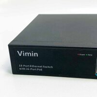 VIMIN VM-FS1620P 18 port Fast Ethernet PoE+ switch with 2 Gigabit uplink ports, 16 port 10/100Mbps PoE network switch unmanaged supports IEEE802.3af/at, range extension to 250m, VLAN, 250W PoE budget