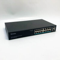 VIMIN VM-GS1620P 16-Port Gigabit PoE Switch with 2 Uplink Gigabit Ports, 18-Port Unmanaged Ethernet PoE Switch with 250W Power, Support IEEE802.3af/at, VLAN, Wall or Rack Mount, Plug & Play