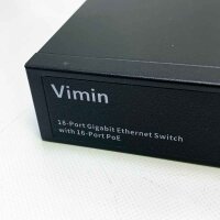 VIMIN VM-GS1620P 16-Port Gigabit PoE Switch mit 2 Uplink Gigabit Ports, 18-Port Unmanaged Ethernet PoE Switch mit 250W Leistung, Unterstützung von IEEE802.3af/at, VLAN, Wand- oder Rackmontage, Plug & Play
