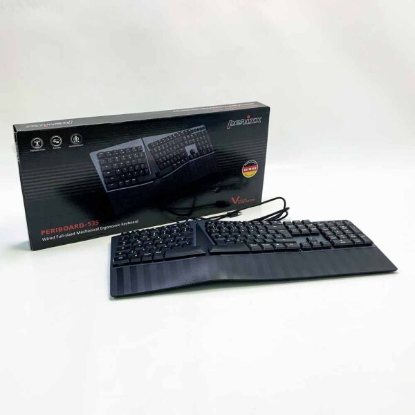 Perixx PERIBOARD-535 Kabelgebundene ergonomische mechanische Tastatur (QWERTZ) – Flache Tasten  Programmierbare Funktionen