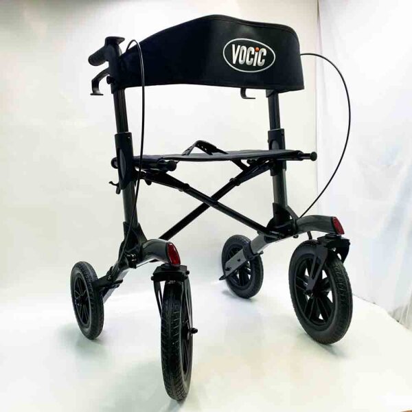 VOCIC Rollator Faltbar und Leicht mit Sitz,Outdoor Rollator mit Gummi-Nonluftbereifung für Allen Gelände,Aluminium Höhenverstellbare Rollatoren für Draußen&Langlauf&Reisen, Grau