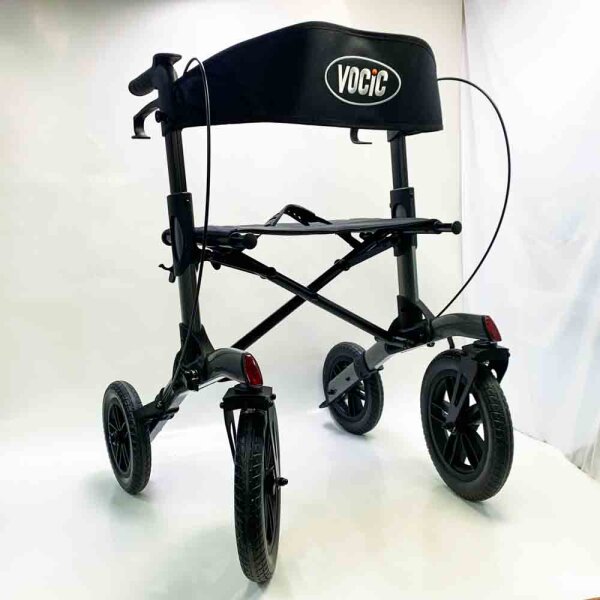 VOCIC Rollator Foldable and Lightweight with Seat, Outdoor Rollator with Rubber Non-Pneumatic Tires for All Terrain, Aluminum Height-Adjustable Rollators for Outdoors & Cross-Country Skiing & Travel, Grey