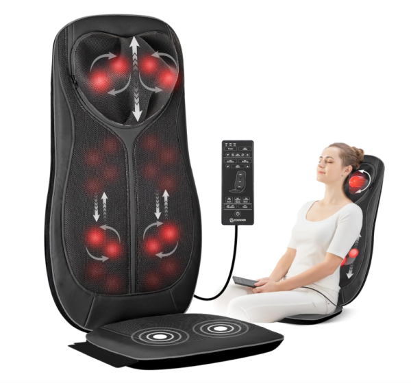 COMFIER Shiatsu Massagesitzauflage mit Knet-, Rollen-, Vibrations- und Wärmefunktion, Massageauflage für Nacken und Schulter, Massagesessel, Rückenmassaggerät mit Vibrationsfunktion, Geschenke