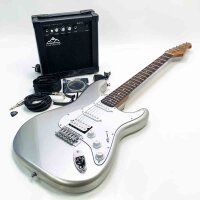 EastRock 39" Beginner Electric Guitar Kit with 10W Amplifier, Bag, Capo, Shoulder Strap, String, Cable, Tuner, Picks (Silver)