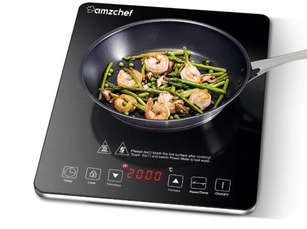 AMZCHEF einzel induktionskochplatte 2000W Induktionskochfeld ultradünnes Design 10-Temperaturstufen 10-Leistungseinstellungen 3-Stunden-Timer Sicherheitsschloss