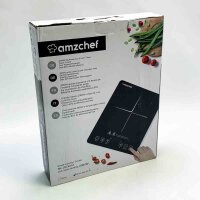 Induction hob, AMZCHEF single induction hob with ultra-thin design, 10 temperature levels and 10 power settings, 2000W induction hob 1 plate, 3-hour timer, safety lock