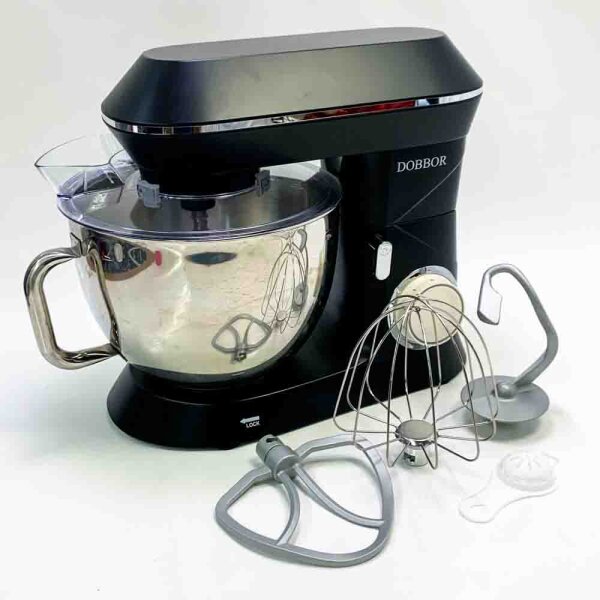 9,5 Liter Planetenmixer, DOBBOR SM-1553 1500 W Küchenmaschine mit Edelstahlschüssel, 7 Geschwindigkeiten mit Knethaken, Schneebesen, Rührbesen, Schüssel und Deckel. (Schwarz)