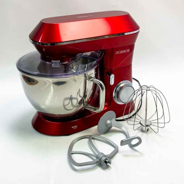 Pastry Chef, DOBBOR SM-1553 1500 W Lebensmittelmixer mit Schneebesen, Rührbesen, Haken, Edelstahlschüssel, 7 Geschwindigkeiten, geräuscharmer elektrischer Teig, spülmaschinenfest (rot)