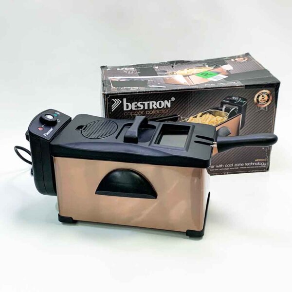 bestron Fritteuse AF370CO, 2000 W, Fassungsvermögen 1 kg, mit Cool Zone, 3,5 Liter, Kupfer