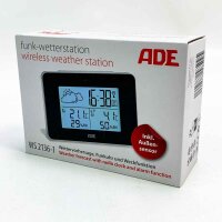 ADE WS 2136-1 Digitale Wetterstation Funk mit Außensensor | Innen und Außentemperatur | Luftfeuchtigkeitsmesser | animierte Wettervorhersage | Funkwecker mit Schlummerfunktion | schwarz