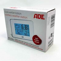 ADE WS-2136-2 Digitale Wetterstation Funk mit Außensensor | Innen und Außentemperatur | Luftfeuchtigkeitsmesser | animierte Wettervorhersage | Funkwecker mit Schlummerfunktion | weiß