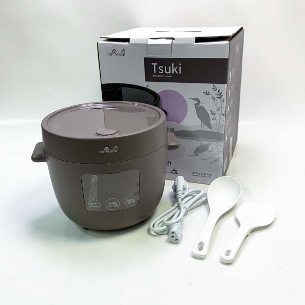 Yum Asia Tsuki YUM-TS04T Mini-Reiskocher mit Shinsei-Keramikschüssel (2,5 Tassen, 0,45 Liter), 5 Reiskochfunktionen, 2 Multicooker-Funktionen, verstecktes LED-Display, 220–240V (Pebble Grey)