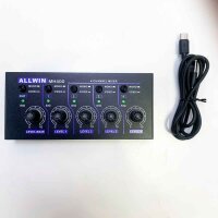 ALLWIN 4-channel line mixer, mini audio mixer low noise DC5V 4in1out support mono and stereo for sub mixing, for microphones/guitars/bass/keyboards/mixers/instruments