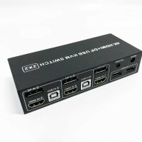 HDMI Displayport KVM Switch 2 Computers 2 Monitors, 4K@60Hz 2 Port HDMI+DP KVM Switch Dual Monitor with 4 USB 2.0 Hub, Dual Monitor Displayport KVM 2PCs share 1 set of keyboard, mouse and 2 monitors