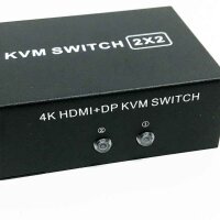 HDMI Displayport KVM Switch 2 Computers 2 Monitors, 4K@60Hz 2 Port HDMI+DP KVM Switch Dual Monitor with 4 USB 2.0 Hub, Dual Monitor Displayport KVM 2PCs share 1 set of keyboard, mouse and 2 monitors