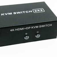 HDMI Displayport KVM Switch 2 Computer 2 Monitors, 4K@60Hz 2 Port HDMI+DP KVM Switch Dual Monitor with 4 USB 2.0 Hub, Dual Monitor Displayport KVM 2PCs share 1 set of keyboard, mouse and 2 monitors