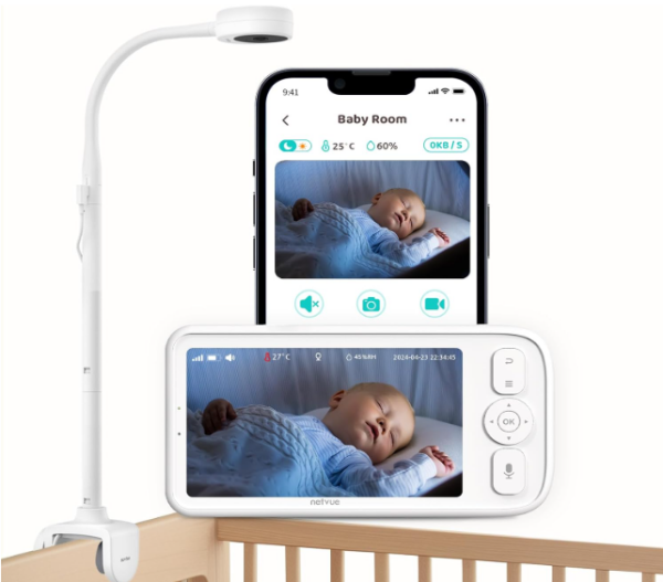 NETVUE Peekababy baby monitor with camera APP, baby monitor with 5" screen, 4-in-1 holder, video baby monitor with night vision, baby camera with crying/motion detection, sleep analysis, 2-way audio, VOX