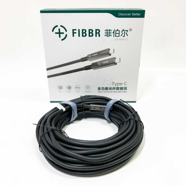 FIBBR Full-Featured Fiber Optic USB C to USB C Cable 15M, 10Gbps USB 3.2 GEN2 Video Cable for Long Distances with PD 60W for VR Headsets/AR, Webcam, Camera, Laptop, Mini PC and More