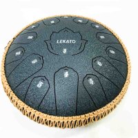 LEKATO 15 Notes 13 Inch C Major Handpan Tongue Drum, Tongue Drum for Healing Meditation Education, Steel Pan Disc Drum Percussion Instrument for Beginners - Navy Blue