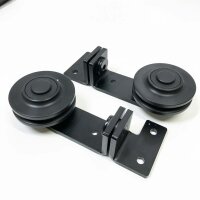 92cm/3FT Bifold Schiebetürbeschlag Schiebetüren Schiebetürsystem Komplettset Laufschiene Rollen Set Schwarz für 2 Holztür 43cm Top Mount T Rad