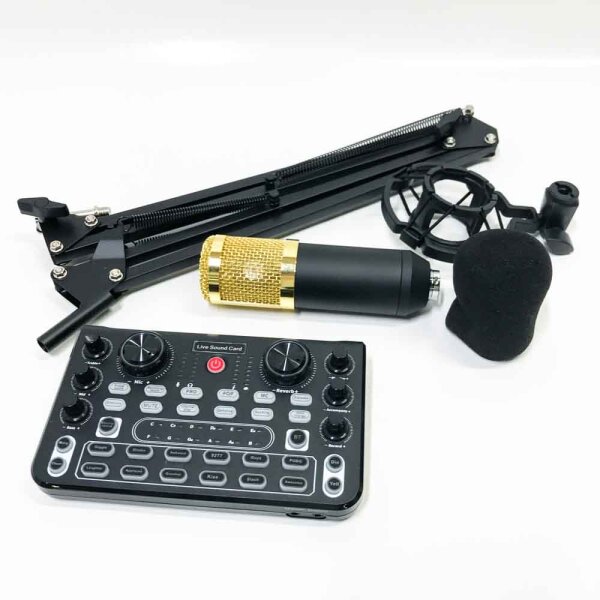 RUBEHOOW Mixer Kit Live-Soundkarte, DJ-Controller-Schnittstelle, mit BM800-Mikrofon für Live, Aufnahme, PC, Karaoke und Game Voice