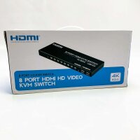 HDMI KVM Switch 1x8, 8-port HDMI switch with 4K@60Hz support, KVM switch for 8 PCs sharing one monitor with remote control, wired desktop controller and 8 KVM cables