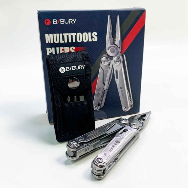 BIBURY Multitool Pliers, Stainless Steel Utility Knife with Safety Lock, Portable Folding Pliers for Outdoor Survival Camping Home Repair