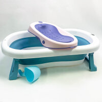 Große faltbare Babybadewanne (55 l Fassungsvermögen) mit Kissen, Ball, Spülschädel für Babys, faltbare Badewanne für Babys von 0–6 Jahren (blau (mit Badesitz/Thermometer))