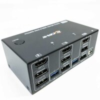 Triple monitors KVM Switch 2 Displayport + HDMI, 8K@60Hz KVM Switch 4K@144Hz, USB 3.0 KVM Switch 2 PC 3 monitors, KVM Switch Displayport 1.4 + HDMI 2.1 for 2 PC Share mouse, keyboard and 3 monitors