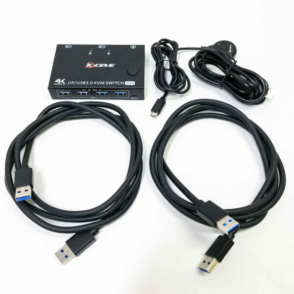 USB 3.0 KVM Switch (WITHOUT OVP) Displayport 4K@144Hz, KVM Switch 2 PC 1 Monitor 8K@30Hz, DP KVM Switch 2 in 1 Out for 2 PC Share 4 USB 3.0 devices Keyboard Mouse Monitor with Wired Remote