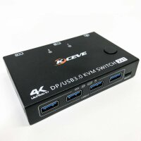 USB 3.0 KVM Switch (WITHOUT OVP) Displayport 4K@144Hz, KVM Switch 2 PC 1 Monitor 8K@30Hz, DP KVM Switch 2 in 1 Out for 2 PC Share 4 USB 3.0 devices Keyboard Mouse Monitor with Wired Remote