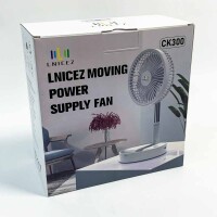 Lnicez Retractable Silent Fan (up to 100cm), USB Fan 5V/2A, Rechargeable Battery for Portable Phone 7200mAh, Portable Fan, 4 White Vitesses
