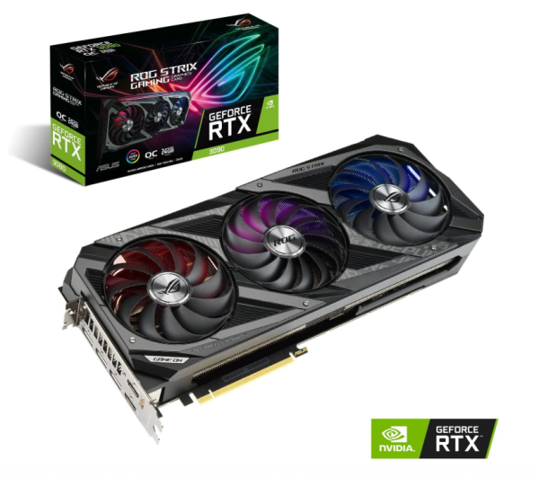 ASUS ROG Strix GeForce RTX 3090 24 GB OC Version Gaming Grafikkarte (Nvidia Ampere, PCIe 4.0, GDDR6X Speicher, 2x HDMI 2.1, 3x DisplayPort 1.4a, ROG-Strix-RTX3090-O24G-GAMING)