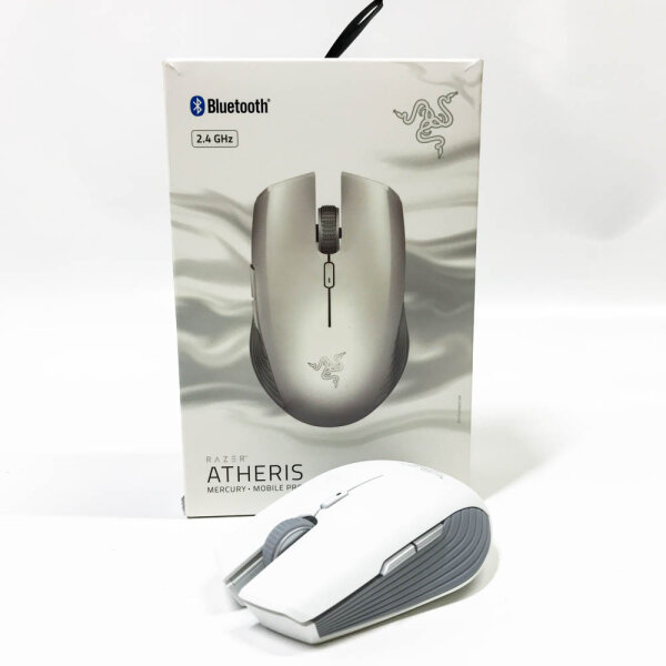 Razer Atheris Mercury Edition - Kabellose Gaming und Office Maus (280 Stunden Batterie-Laufzeit für Wireless Arbeiten, optischer Sensor, Adaptive Frequenz-Technologie, duale Verbindung) Weiß