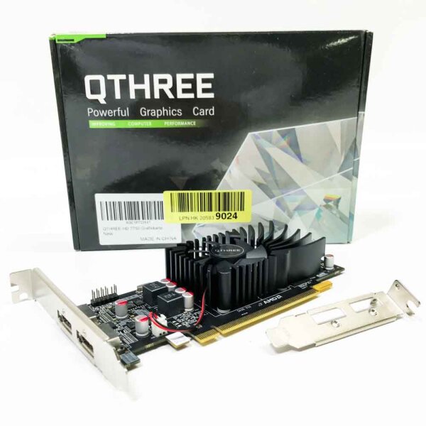 QTHREE Radeon HD 7750 Grafikkarte, 2 GB GDDR3 128-Bit, Low Profile, 2 x DisplayPort, PCI Express x16, Grafikkarte für PC, Zeitplan-Video