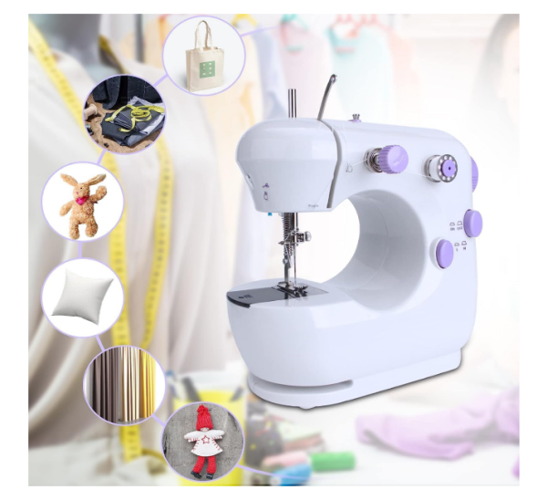 Ossky Sewing Machine with Extendable Table, Mini Sewing Machine and Sewing Kit for DIY, Cloth Doll Curtain (Spanish Instructions)