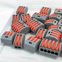 Cable connector set 2/3/5 ports connection clamp cable clamps electric 250V 32A compact wire connector electrical connection blocks 0.08-4mm² conductor clamp with operating lever (40 pieces)