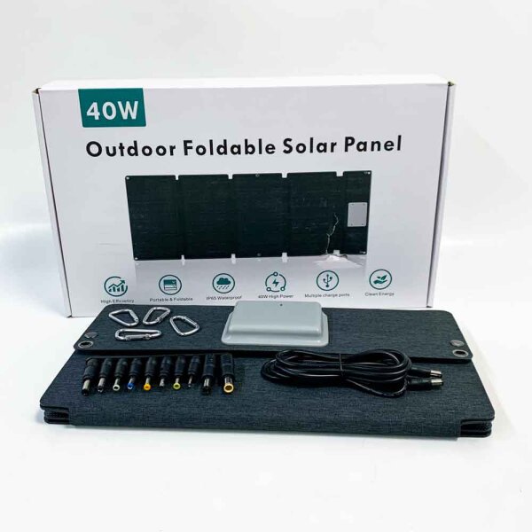 40W Portable Solar Panel Charger, Foldable IP65 Waterproof Solar Panel with 3 Ports USB Type-C DC, Outdoor Solar Charger Compatible with Mobile Phone, Portable Power Station, Camping and Garden