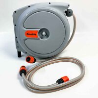 Giraffe Tools garden hose reel automatic 20m + 2m, wall hose box 180° swivel with 7-pattern multi-shower and connection hose