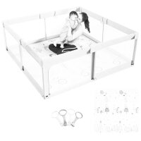 Mloong baby playpen with play mat, medium gray baby playpen, 150x150x68cm playpen xxl, playpen with breathable mesh on four sides and suction cups