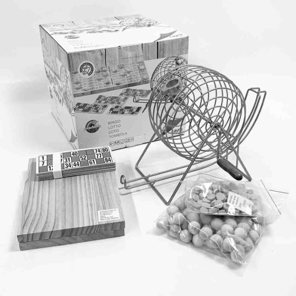 Cayro – Bingo – ab 6 Jahren – Deluxe-Modell – Brettspiel – für Kinder und Erwachsene – Klappbrett und Holzkugeln – Metalltrommel – 2 bis 8 Spieler